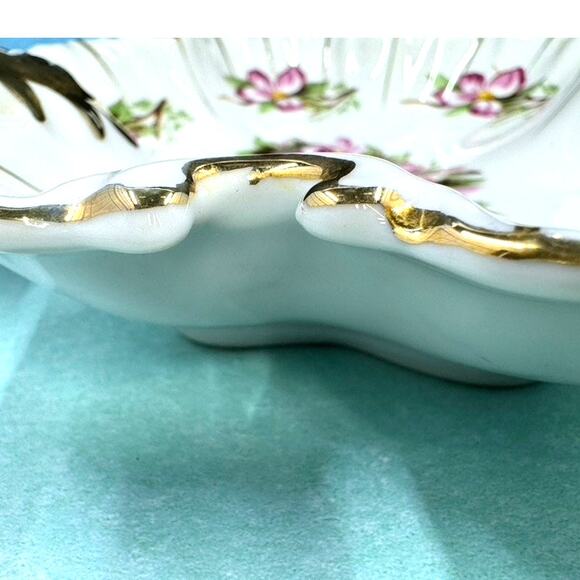 Antique Gold & White Hand Painted, Japan, One Handled, Decor Dish, Candy, 8 x 7 - Picture 5 of 7
